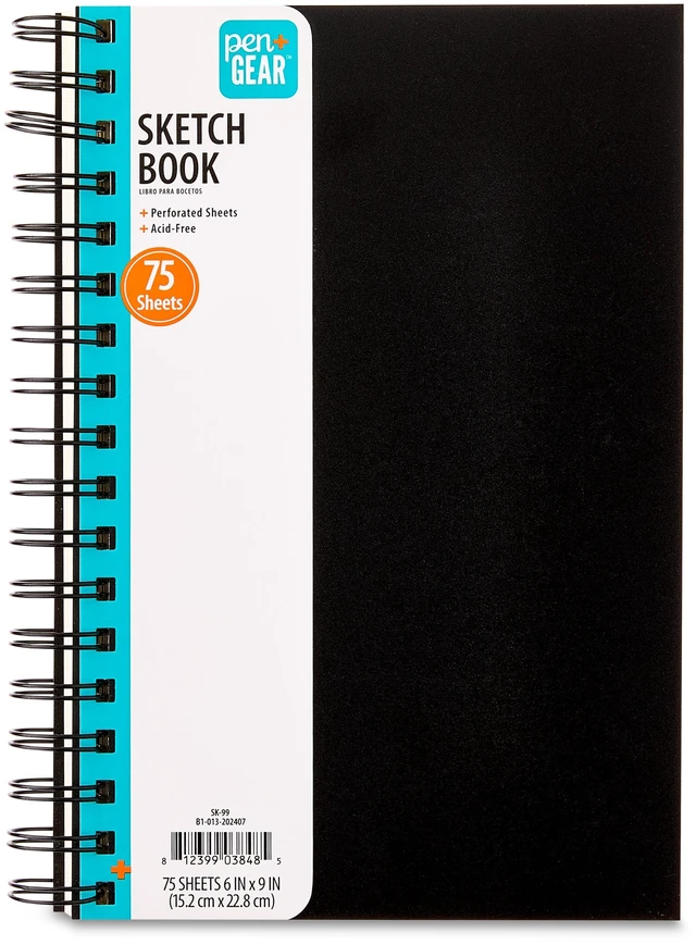 Main image of Pen+Gear Spiral Sketch Book 9in x 6in 75 White Acid-Free Perforated Drawing Sheets