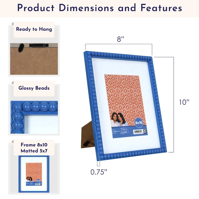 Alt view image 6 of 6 - Mainstays by Becky G. & Alejandra Beaded Photo Frame, Blue Eyes, Fits 5x7 or 8x10 Photos