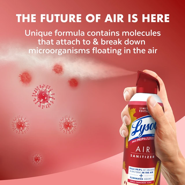 Alt view image 3 of 6 - Lysol Air Sanitizer Spray 10oz, Apple Cinnamon Scent, Bacterial Odor Elimination