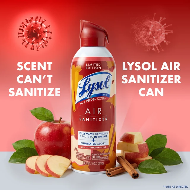 Alt view image 4 of 6 - Lysol Air Sanitizer Spray 10oz, Apple Cinnamon Scent, Bacterial Odor Elimination