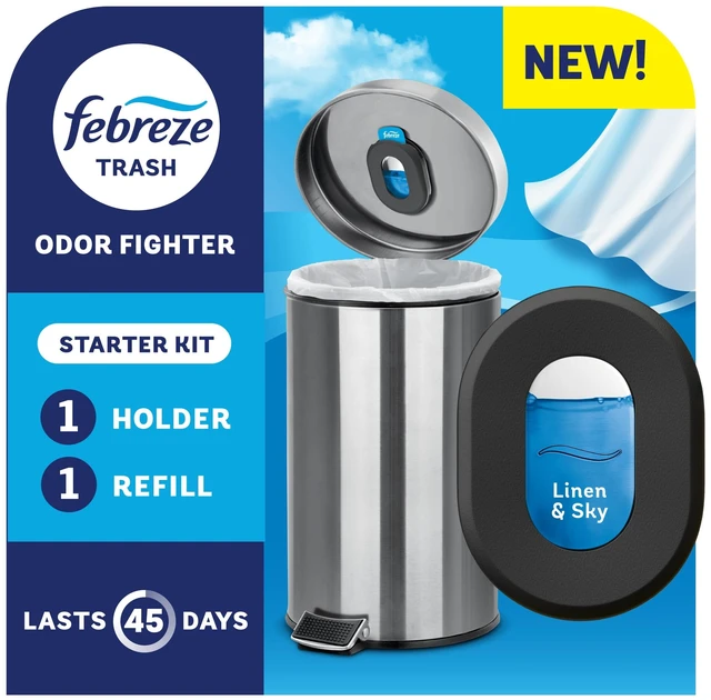 Main image of Febreze Trash Odor Fighter, Linen & Sky Scent, 1 Holder + 1 Refill