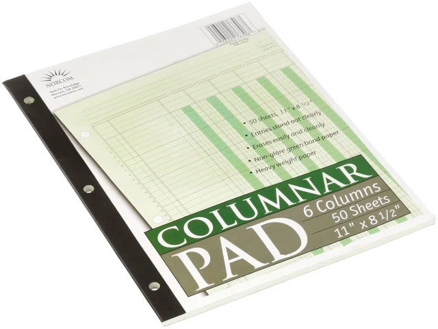 Alt view image 2 of 6 - 6 Columns, 8.5" x 11", Letter Size, 50 Sheets Norcom Columnar Ledger Pad