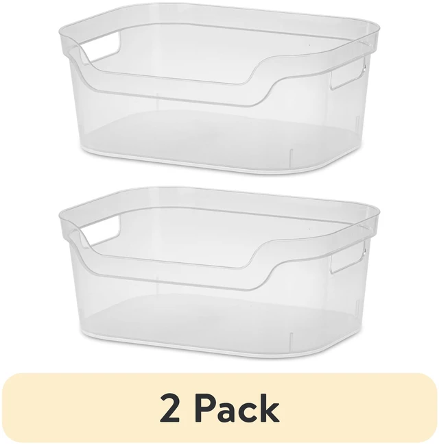 Main image of Mainstays Medium Open Bin (2 Pack), Clear Plastic, Scoop-Front Storage Bin