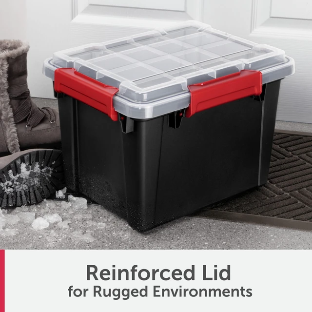 Alt view image 2 of 6 - Sterilite Small Gasket Tote, 5 Gallon, IP68 Waterproof Plastic Storage Bin with Lid, Gasket Seal and Durable Latches, Black