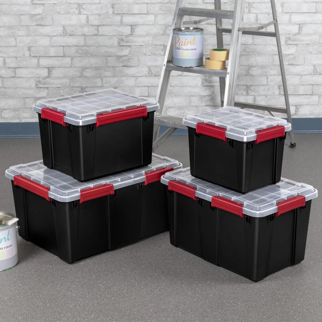 Alt view image 6 of 6 - Sterilite Small Gasket Tote, 5 Gallon, IP68 Waterproof Plastic Storage Bin with Lid, Gasket Seal and Durable Latches, Black