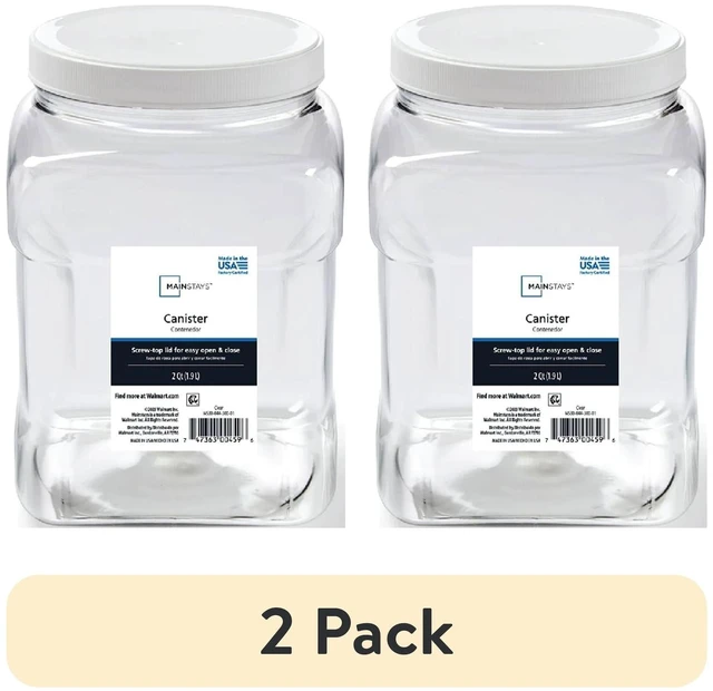 Main image of Mainstays 2 qt Clear Plastic Food Storage Canister with White Twist-Top Lid, 2 Pack