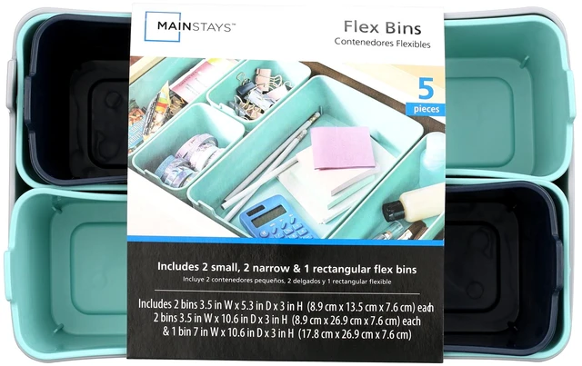 Main image of Mainstays 5-Piece Flexible Plastic Drawer Organizer Set, Assorted Colors