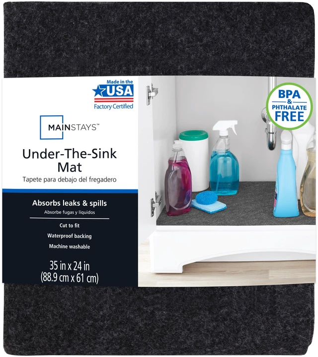 Main image of Mainstays Under the Sink Mat Waterproof Shelf Liner and Cabinet Drawer Liner Large 35"X24" Cut to Fit