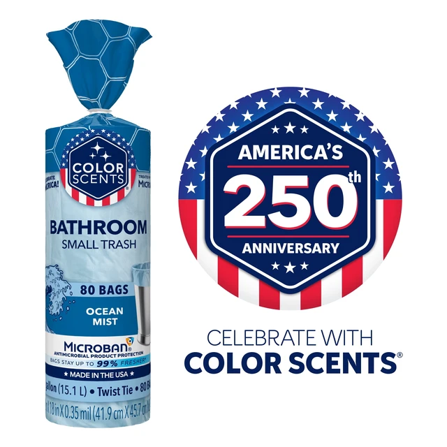 Alt view image 4 of 5 - Color Scents Ocean Mist Scent 4 Gallon Bathroom Trash Bags with Microban and Twist Ties, 80 Count