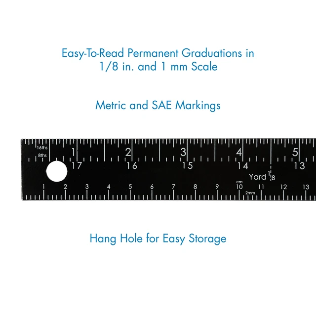 Alt view image 5 of 6 - Logix 36inch Zero Read Aluminum Ruler with Hang Hole, Black