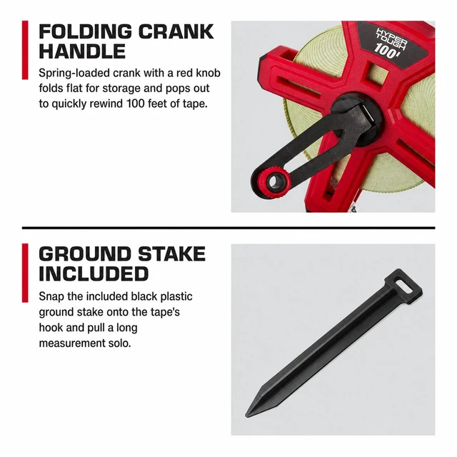 Alt view image 6 of 6 - Hyper Tough 100ft Fiberglass Tape Measure with Ground Stake