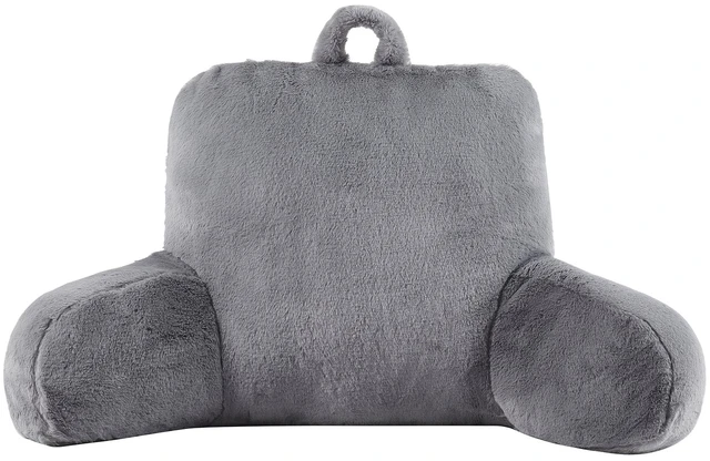 Main image of Mainstays Faux Fur Plush Backrest Pillow, Gray, 18.5in x 32.5in x 10in