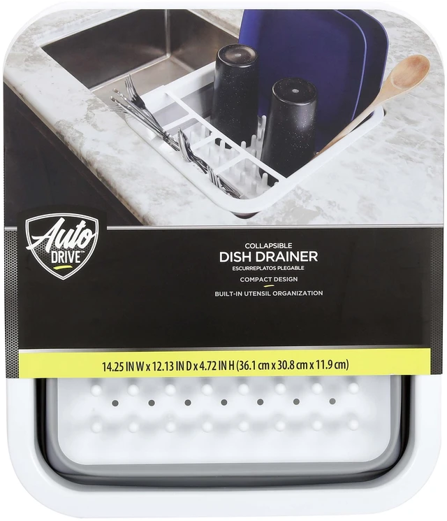 Main image of Auto-Drive RV Collapsible Dish Drainer with Built-in Utensil Organizer, Thermoplastic Rubber
