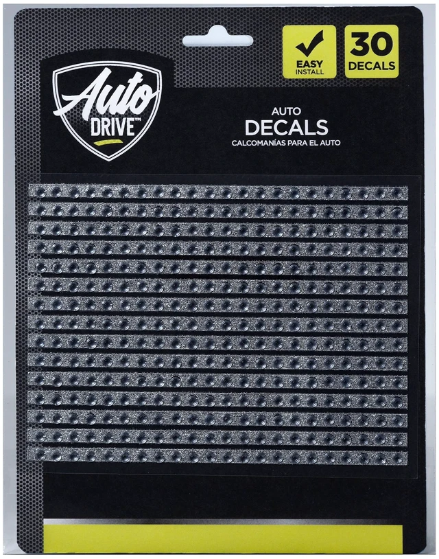 Main image of Auto Drive Rhinestone Vinyl Car Sticker Decals, 30 Piece, Silver, 0.1875" x 5.5"
