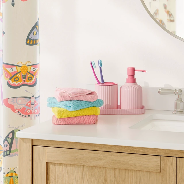 Alt view image 3 of 5 - Mainstays Kids Cotton Washcloth Set, Pink, 8-Pack, 12in x 12in