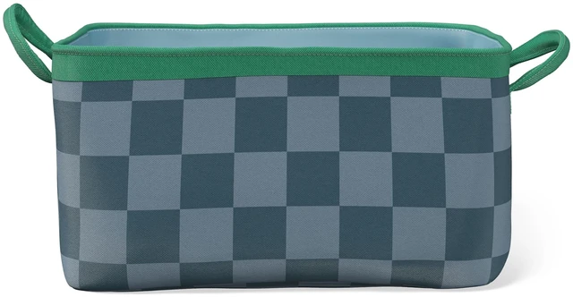 Main image of Mainstays Kids Medium Blue Checkered Canvas Storage Basket with Handles