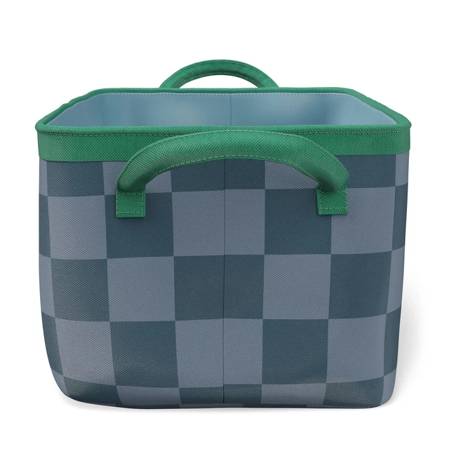 Alt view image 4 of 5 - Mainstays Kids Medium Blue Checkered Canvas Storage Basket with Handles