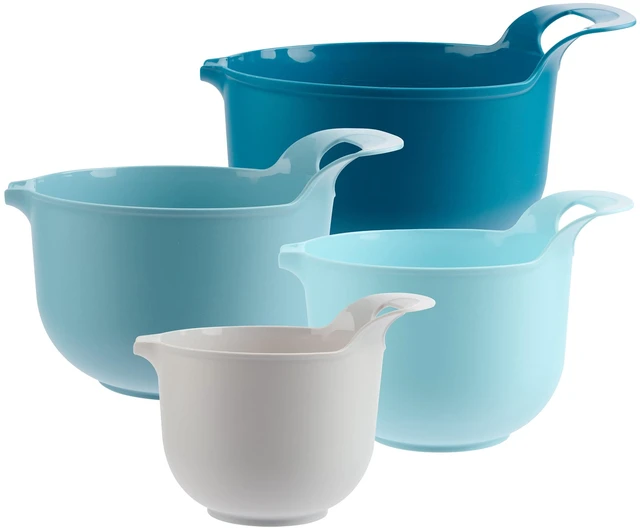Main image of Mainstays 4-Piece Nesting Plastic Mixing Bowl Set with Pour Spouts and Handles, Blue