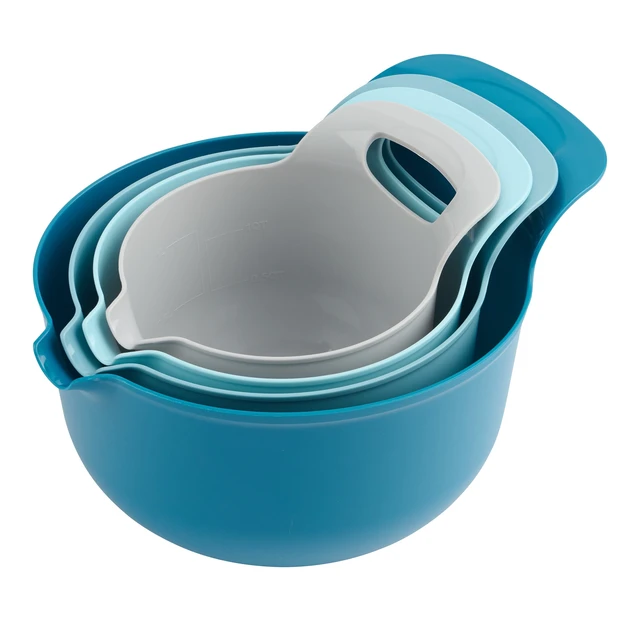 Alt view image 6 of 6 - Mainstays 4-Piece Nesting Plastic Mixing Bowl Set with Pour Spouts and Handles, Blue