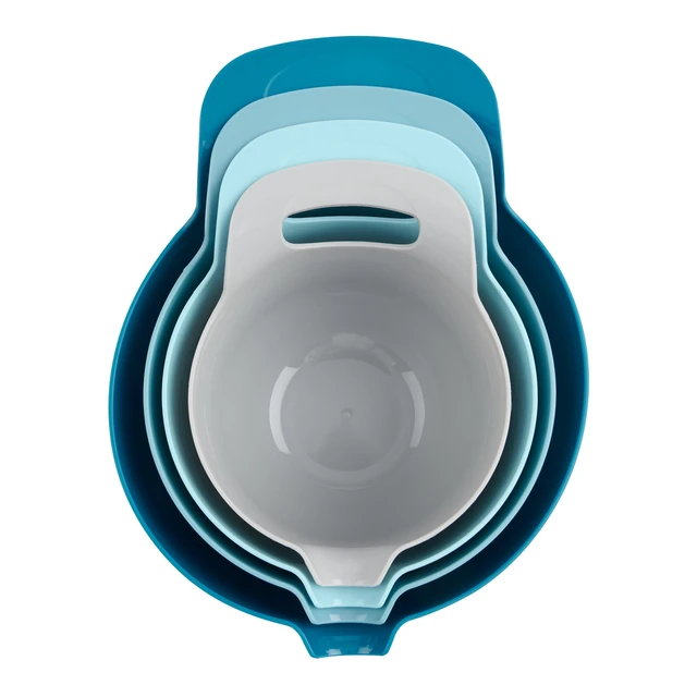 Alt view image 2 of 6 - Mainstays 4-Piece Nesting Plastic Mixing Bowl Set with Pour Spouts and Handles, Blue