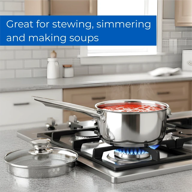 Alt view image 2 of 6 - Mainstays 1qt Oven Safe Stainless Steel Saucepan with Straining Lid