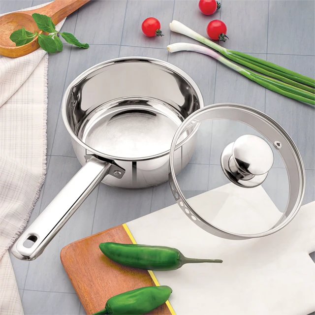 Alt view image 5 of 6 - Mainstays 1qt Oven Safe Stainless Steel Saucepan with Straining Lid