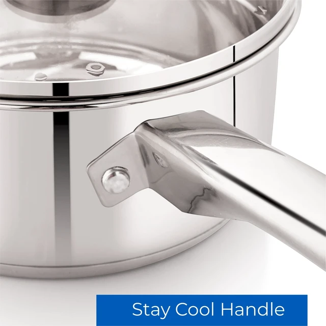 Alt view image 3 of 6 - Mainstays 1qt Oven Safe Stainless Steel Saucepan with Straining Lid