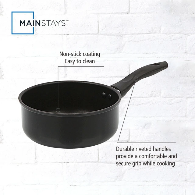 Alt view image 2 of 6 - Mainstays 2qt Non-Stick Aluminum Saucepan, Black