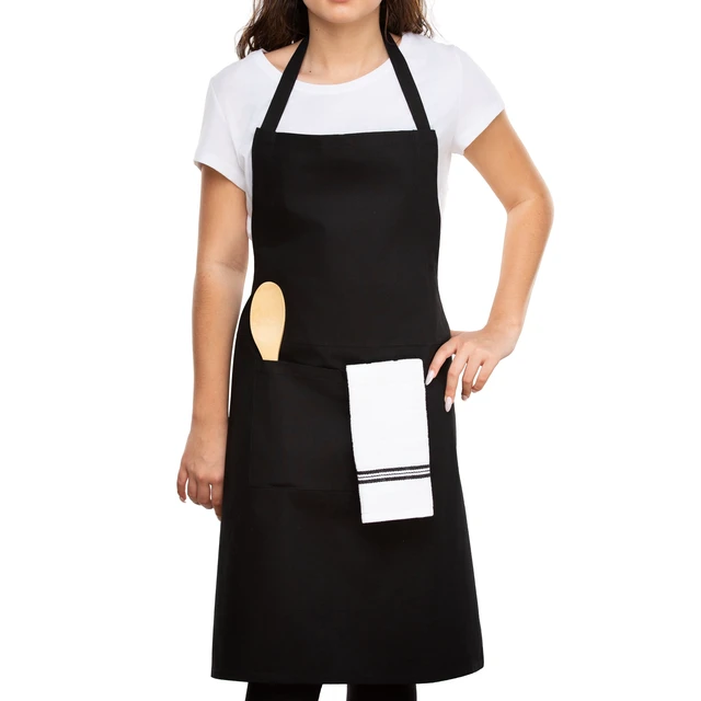 Alt view image 2 of 7 - Mainstays Chef Kitchen Apron 28"x32" Cotton with Pocket for Cooking, Baking, Gardening, Black