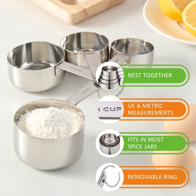 Alt view image 2 of 5 - Mainstays Stainless Steel 4-Piece Nesting Measuring Cups