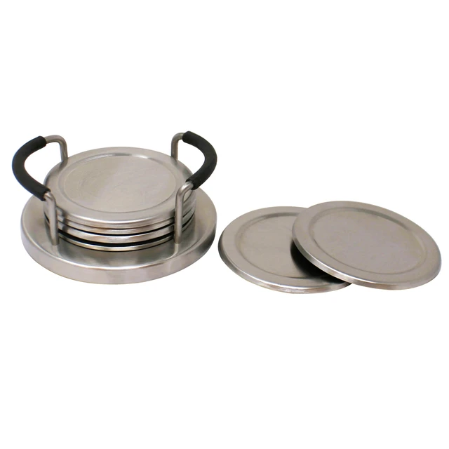 Alt view image 6 of 6 - Mainstays Stainless Steel Drink Coaster Set with Holder, Brushed Metal for Coffee Table, Dining Table, Kitchen Counter