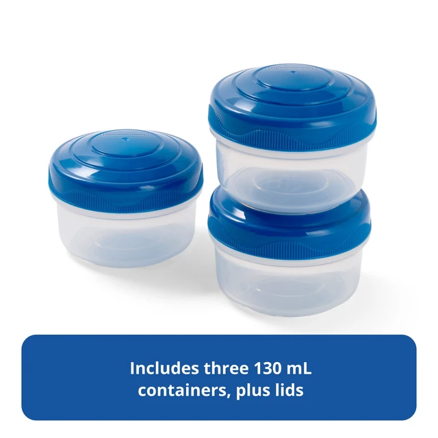 Alt view image 4 of 6 - Rubbermaid Pack & Go 0.55-Cup (0.14-Quart) Mini Bites Containers, 3-Pack with Secure Lids and Stackable Design
