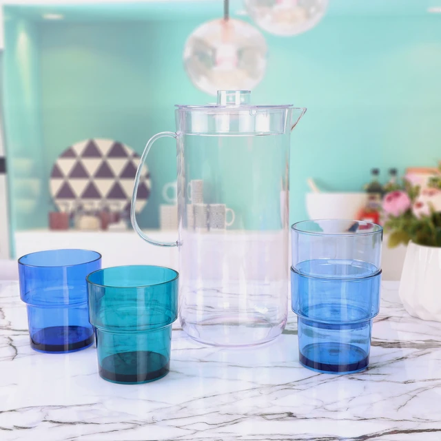 Alt view image 4 of 6 - Mainstays 3-Quart Blue Acrylic Pitcher with 14-Ounce Stackable Tumbler Set
