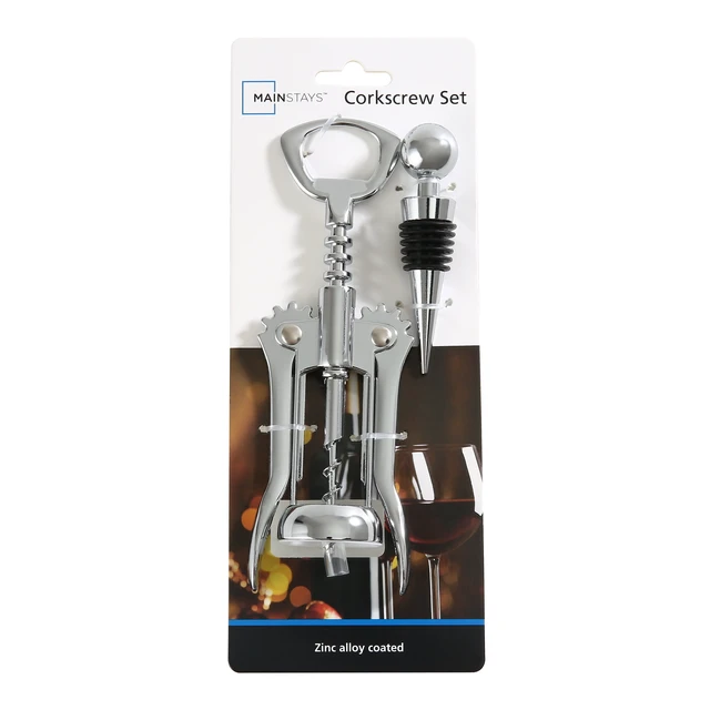 Alt view image 2 of 6 - Mainstay Stainless Steel Wing Corkscrew Bottle Opener and Wine Stopper Set