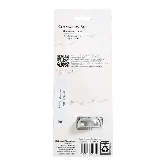 Alt view image 3 of 6 - Mainstay Stainless Steel Wing Corkscrew Bottle Opener and Wine Stopper Set