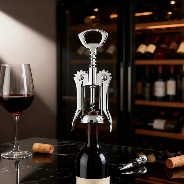 Alt view image 6 of 6 - Mainstay Stainless Steel Wing Corkscrew Bottle Opener and Wine Stopper Set