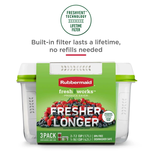 Alt view image 2 of 6 - Rubbermaid FreshWorks Produce Saver 6-Piece Set of Medium and Large Storage Containers