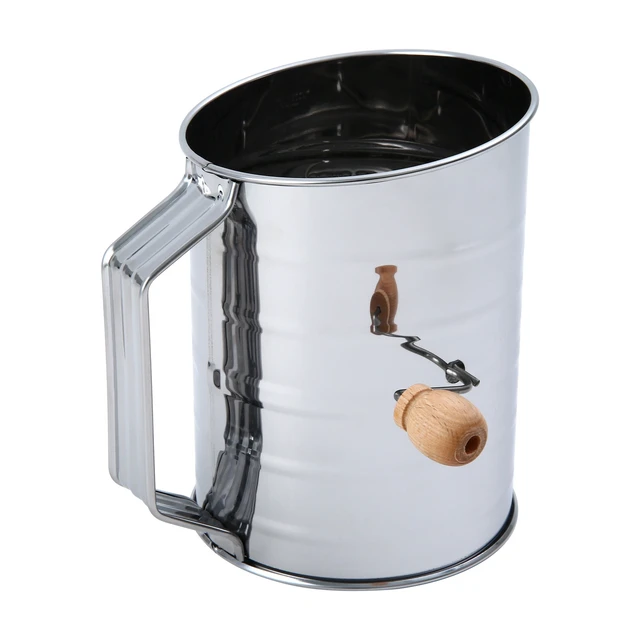 Alt view image 2 of 6 - Mainstays 3 Cup Hand Crank Flour Sifter, Stainless Steel with Beechwood Handle, Silver