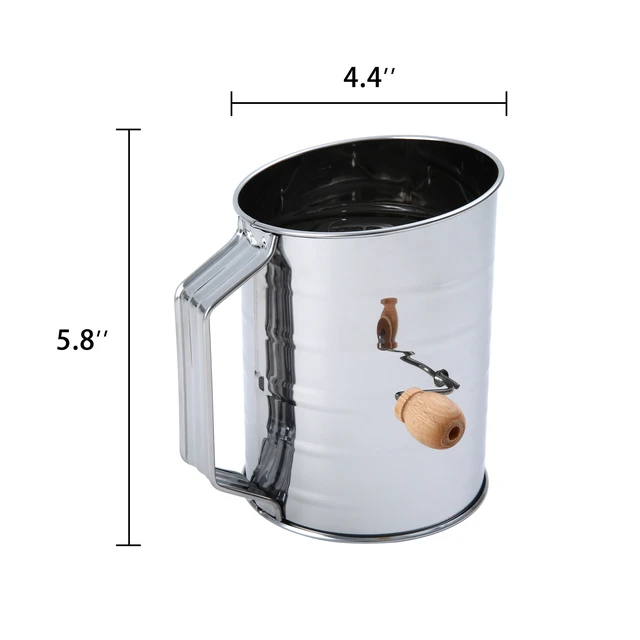 Alt view image 3 of 6 - Mainstays 3 Cup Hand Crank Flour Sifter, Stainless Steel with Beechwood Handle, Silver