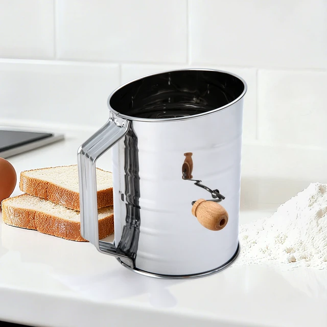 Alt view image 6 of 6 - Mainstays 3 Cup Hand Crank Flour Sifter, Stainless Steel with Beechwood Handle, Silver