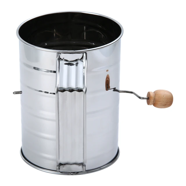 Alt view image 5 of 6 - Mainstays 3 Cup Hand Crank Flour Sifter, Stainless Steel with Beechwood Handle, Silver