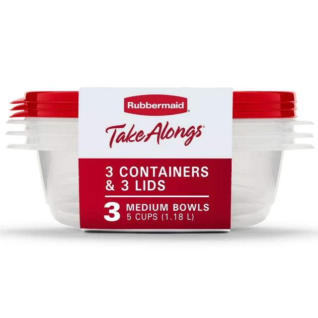 Alt view image 5 of 6 - Rubbermaid TakeAlongs 5 Cup Medium Plastic Food Storage Bowls, Red, 2 Pack (Set of 3)