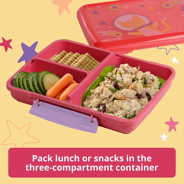 Alt view image 3 of 7 - Rubbermaid Pack & Go Space Kitty Popsicle Pink 820 mL Large Divided Snack Container