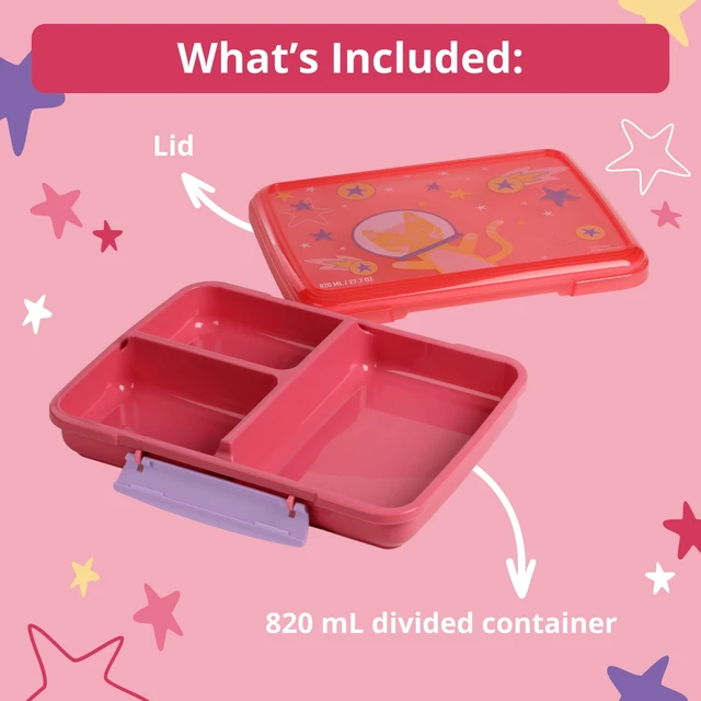 Alt view image 7 of 7 - Rubbermaid Pack & Go Space Kitty Popsicle Pink 820 mL Large Divided Snack Container
