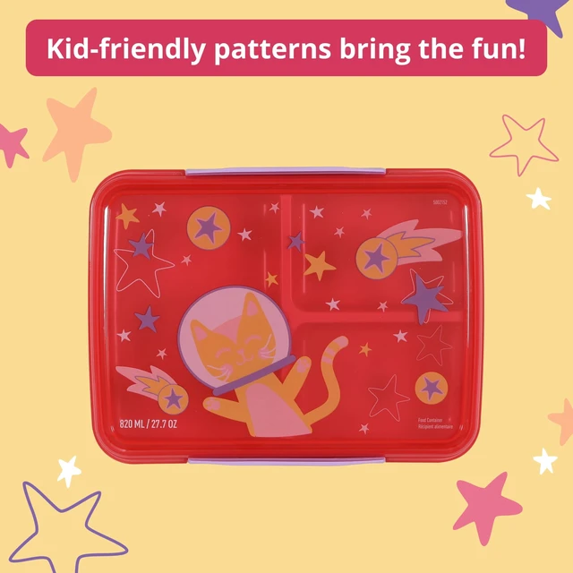 Alt view image 4 of 7 - Rubbermaid Pack & Go Space Kitty Popsicle Pink 820 mL Large Divided Snack Container