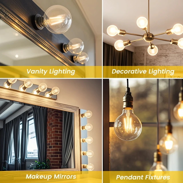 Alt view image 6 of 6 - Better Homes & Gardens LED G25 3W (40W Equivalent) Vintage Style Globe Light Bulb, E26 Medium Base, Dimmable, Soft White, 2-Pack
