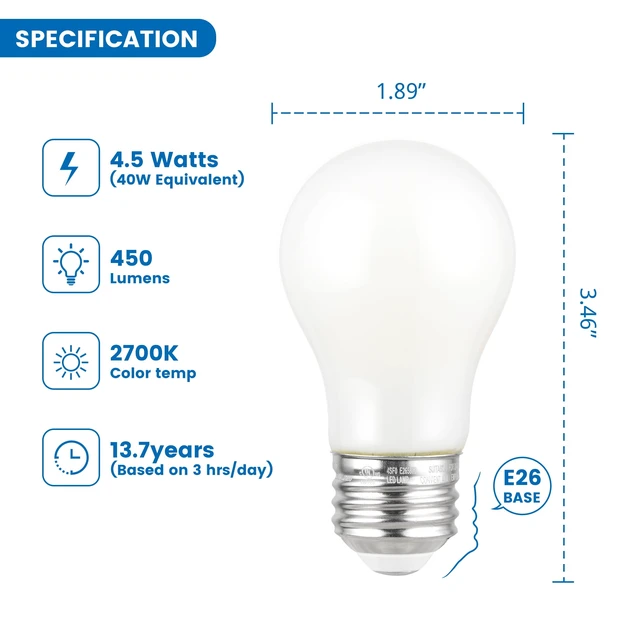 Alt view image 6 of 6 - A15 4.5W (40W Equivalent) LED Ceiling Fan Light Bulb, Soft White, Dimmable, E26 Base, 2-Pack, Great Value