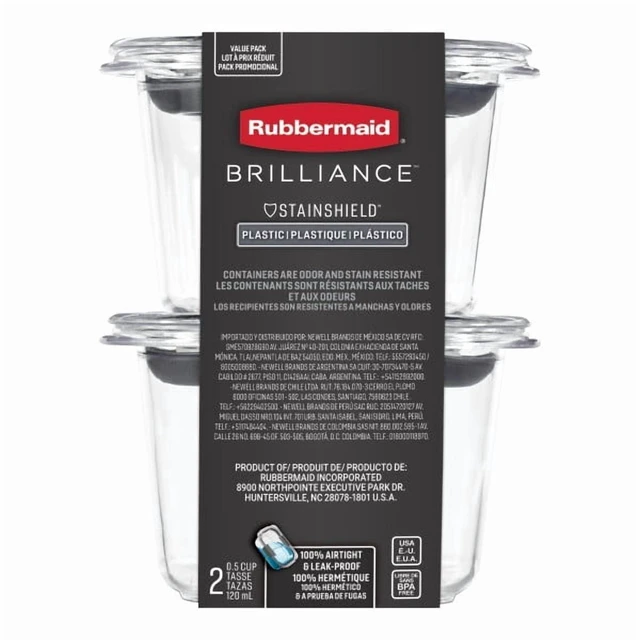Main image of Rubbermaid Brilliance 2pk 0.5Cup Food Storage Containers, Leakproof, Stackable, Airtight, Microwave & Freezer Safe