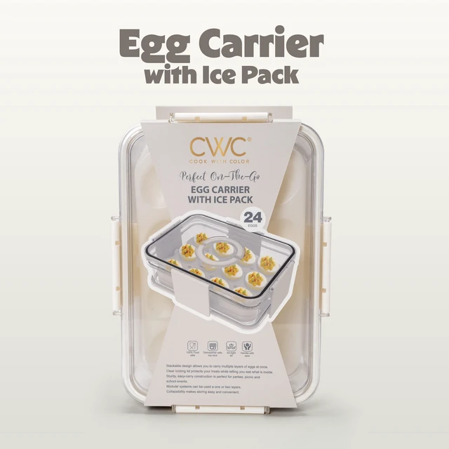 Alt view image 4 of 7 - Cook with Color 2-Level Egg Carrier with Ice Packs, 24-Egg Chilled Storage Container