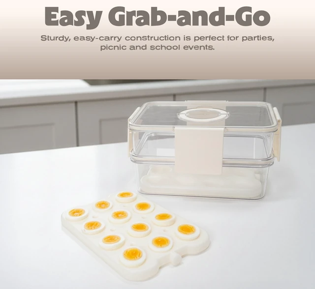 Alt view image 3 of 7 - Cook with Color 2-Level Egg Carrier with Ice Packs, 24-Egg Chilled Storage Container